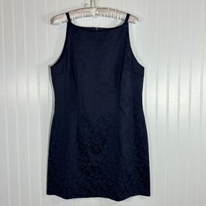 Vintage 90s Maurices Womens Mini Dress Size 14 Navy Jacquard Floral Friends USA